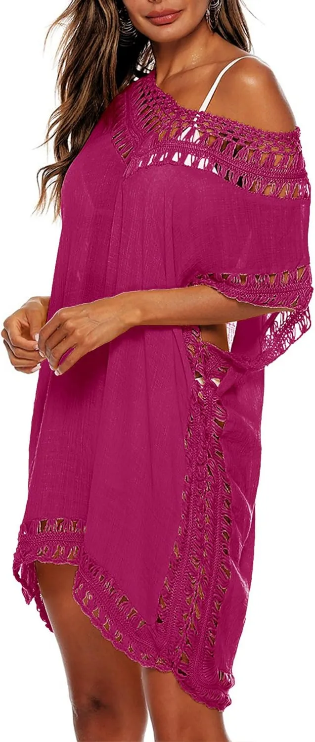 Adisputent Womens Swimsuits Cover Ups Crochet Chiffon Beach Cover Bathing Suit Bikini Wear Coverups Dress