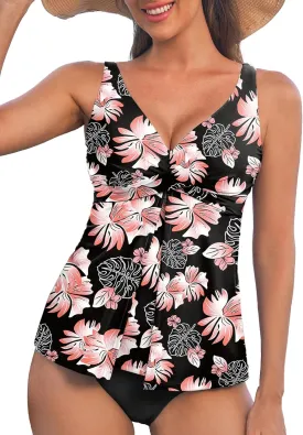 Aleumdr Tankini Tops for Women Swim Top Only Tummy Control Bathing Suit Twist Front Top No Bottom Slimming Swimwear