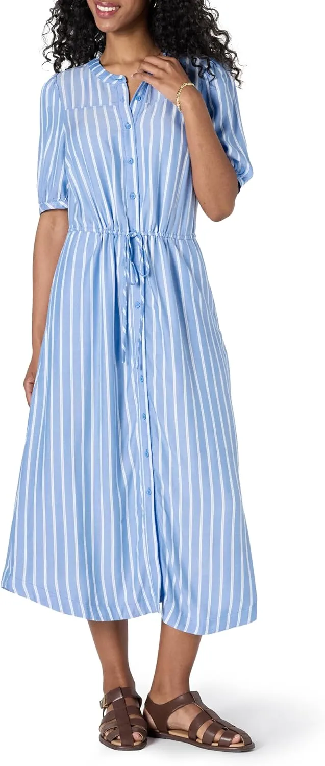 Amazon Essentials Women's Relaxed Fit Half-Sleeve Waisted Midi A-Line Dress