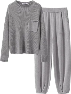ANRABESS Women's Two Piece Outfits Long Sleeve Knit Top Fall Sweater Set Oversized Pants Tracksuit Lounge Sets