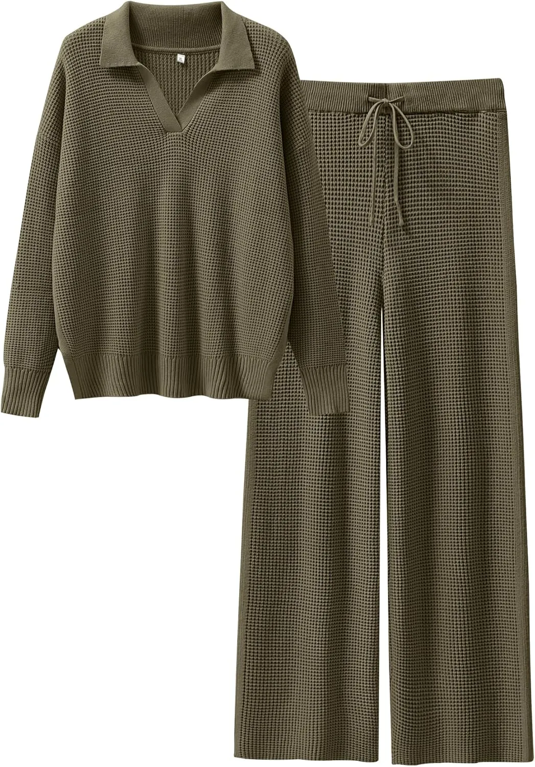 ANRABESS Womens Two Piece Outfits Sweater Sets Waffle Knit Pullover Wide Leg Pants Tracksuit Sweatsuits Matching Lounge Set
