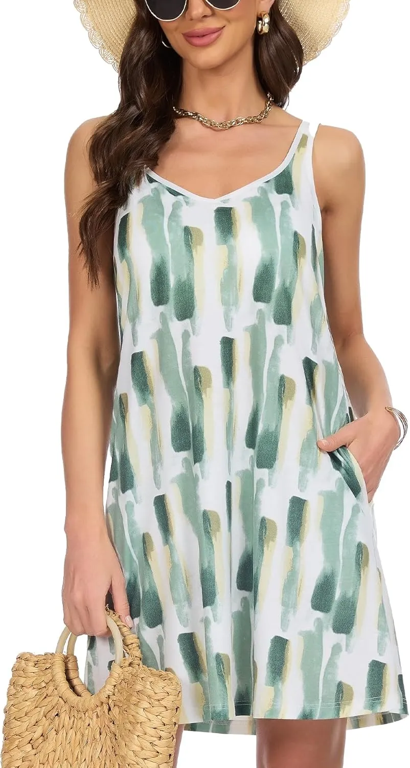 ANYFITTING Built in Bra Summer Dresses for Women 2025 Casual Short Dress with Pockets Mini Floral Sundresses