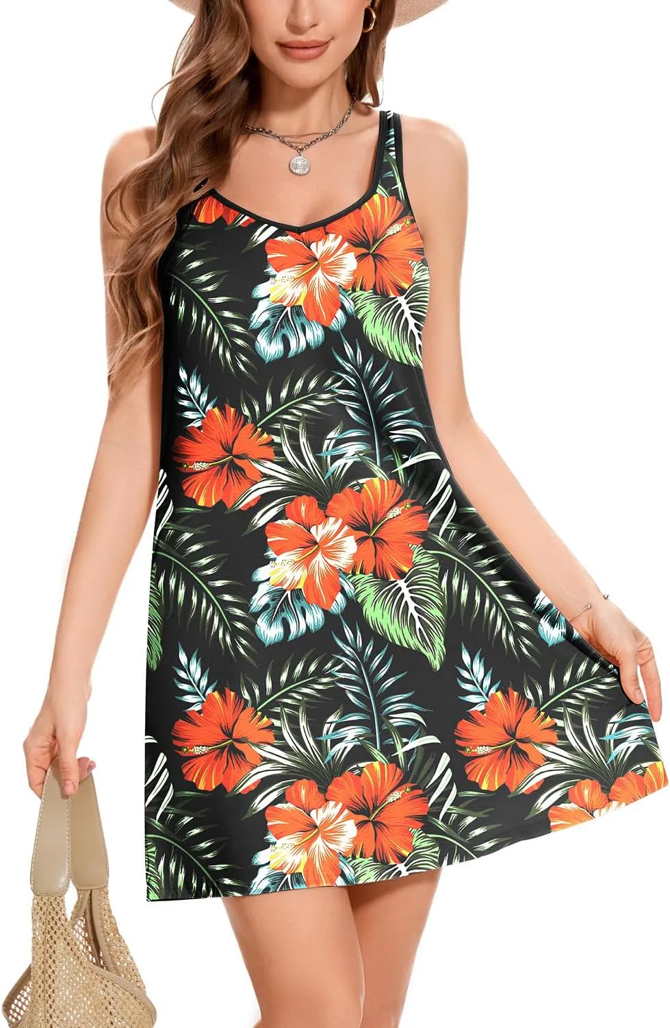 ANYFITTING Built in Bra Summer Dresses for Women 2025 Casual Short Dress with Pockets Mini Floral Sundresses