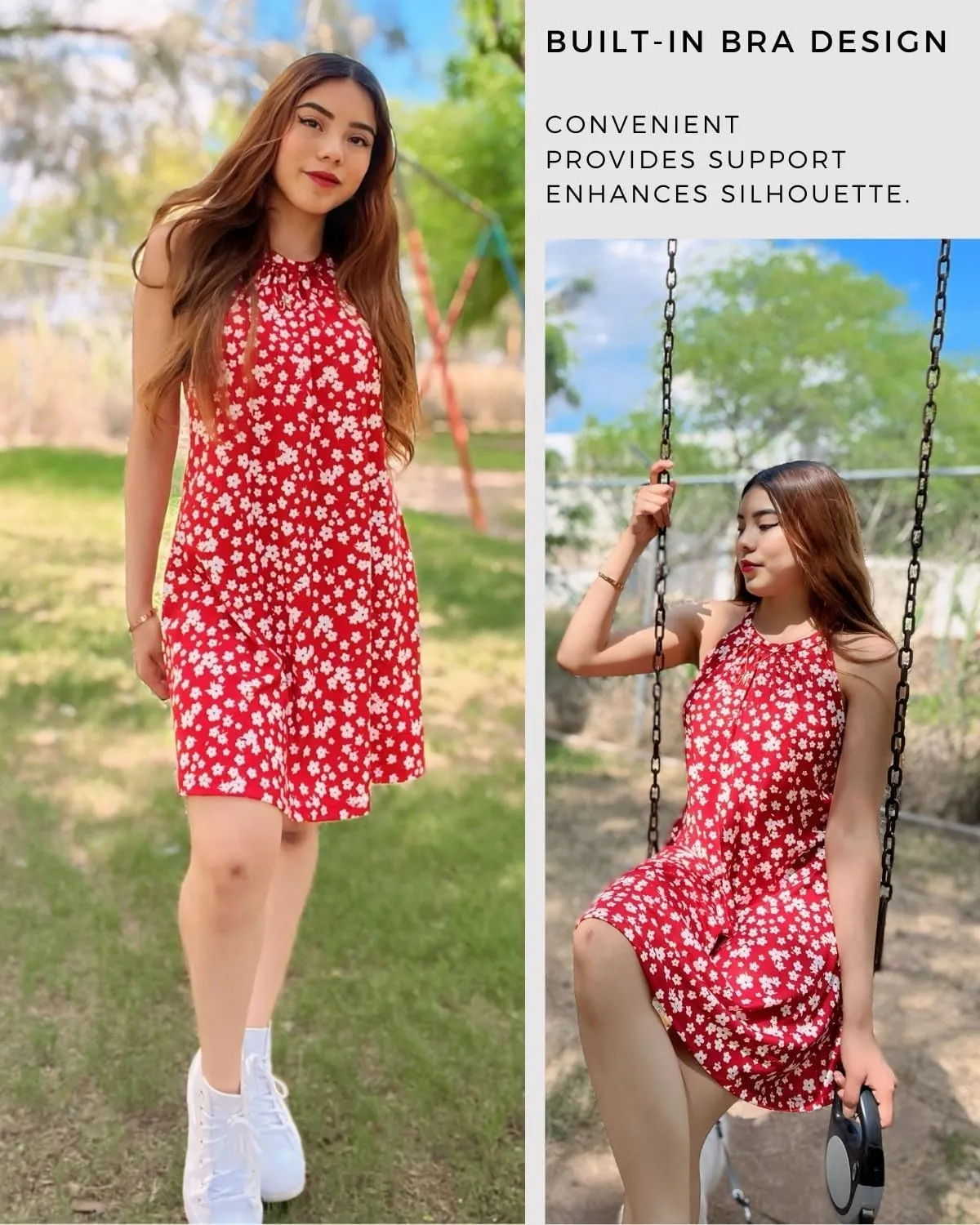 ANYFITTING Summer Dress with Built in Bra Casual Beach Sundress Flowy Halter Mini Short Dresses for Women 2025