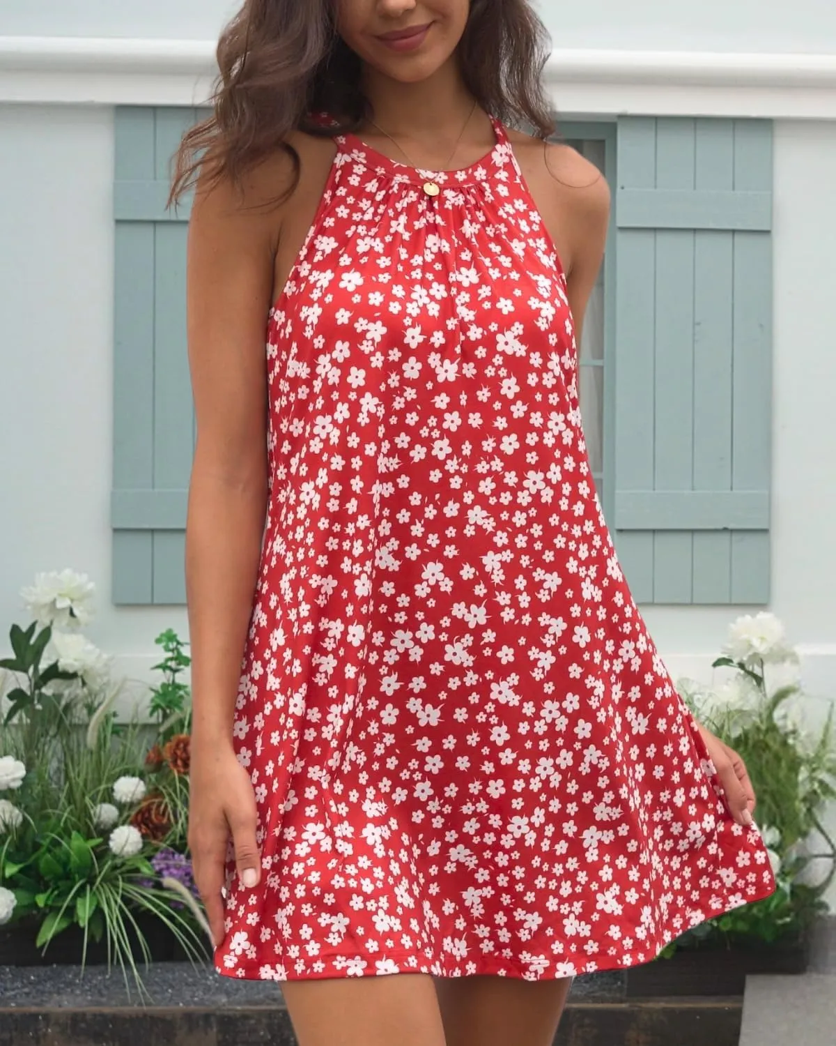 ANYFITTING Summer Dress with Built in Bra Casual Beach Sundress Flowy Halter Mini Short Dresses for Women 2025