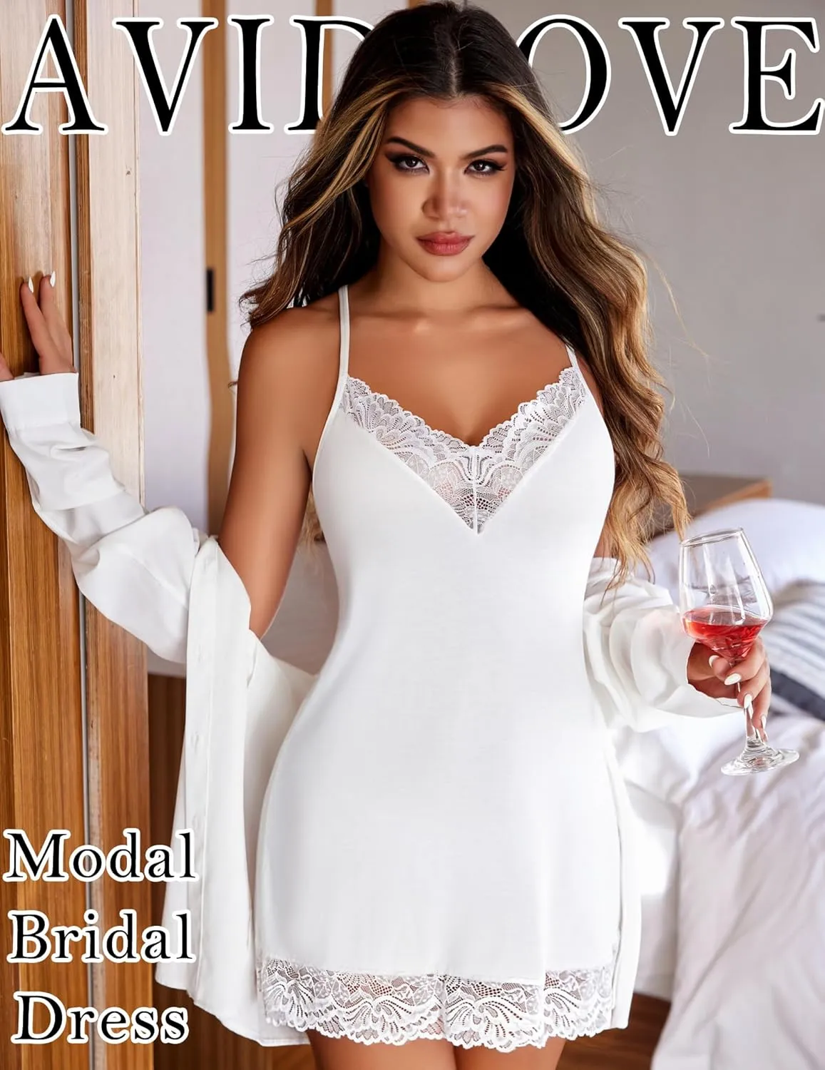 Avidlove Womens Lingerie Spaghetti Strap Slip Dress Lace V Neck Babydoll Nightgown for Women Sleepwear Nightwear