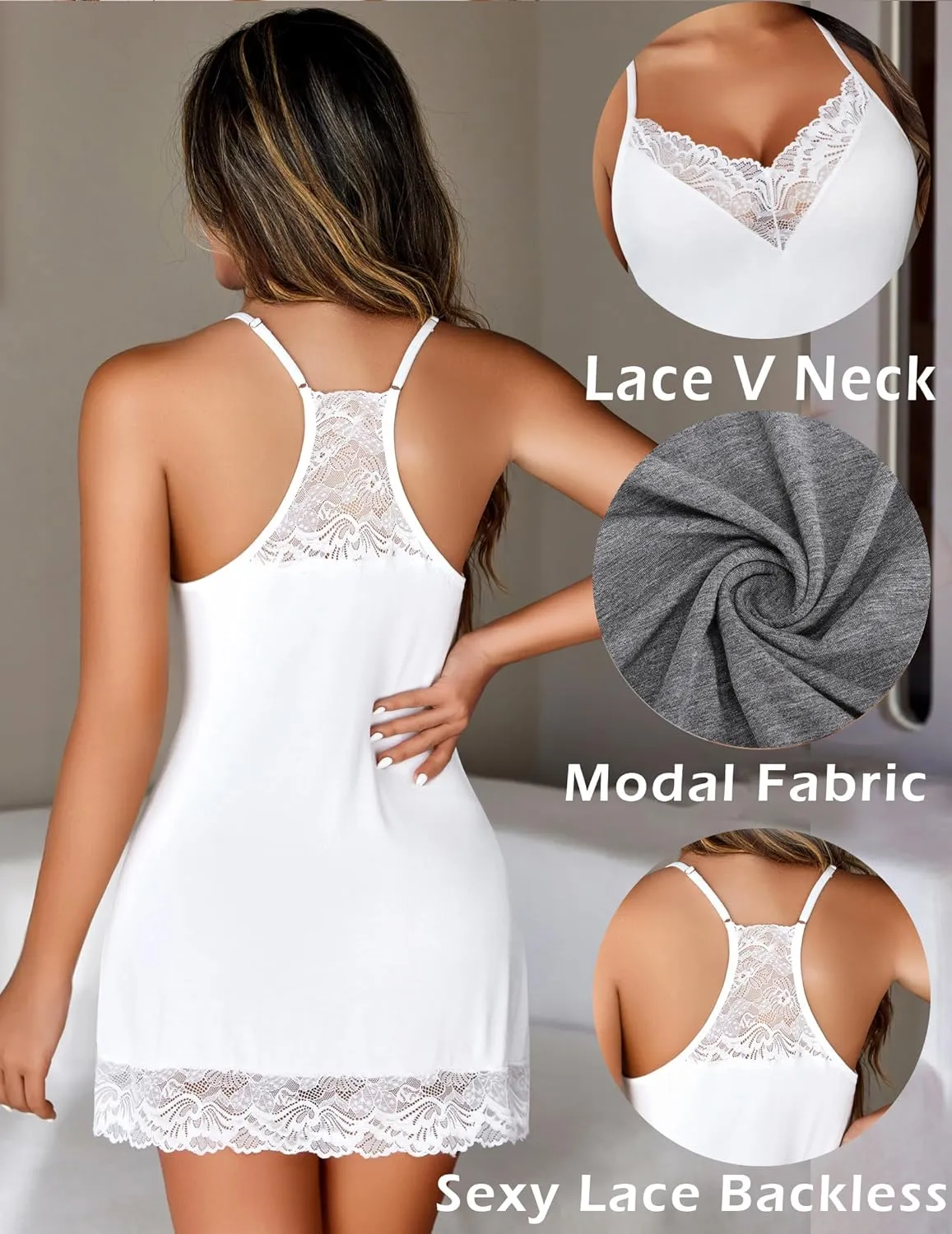 Avidlove Womens Lingerie Spaghetti Strap Slip Dress Lace V Neck Babydoll Nightgown for Women Sleepwear Nightwear