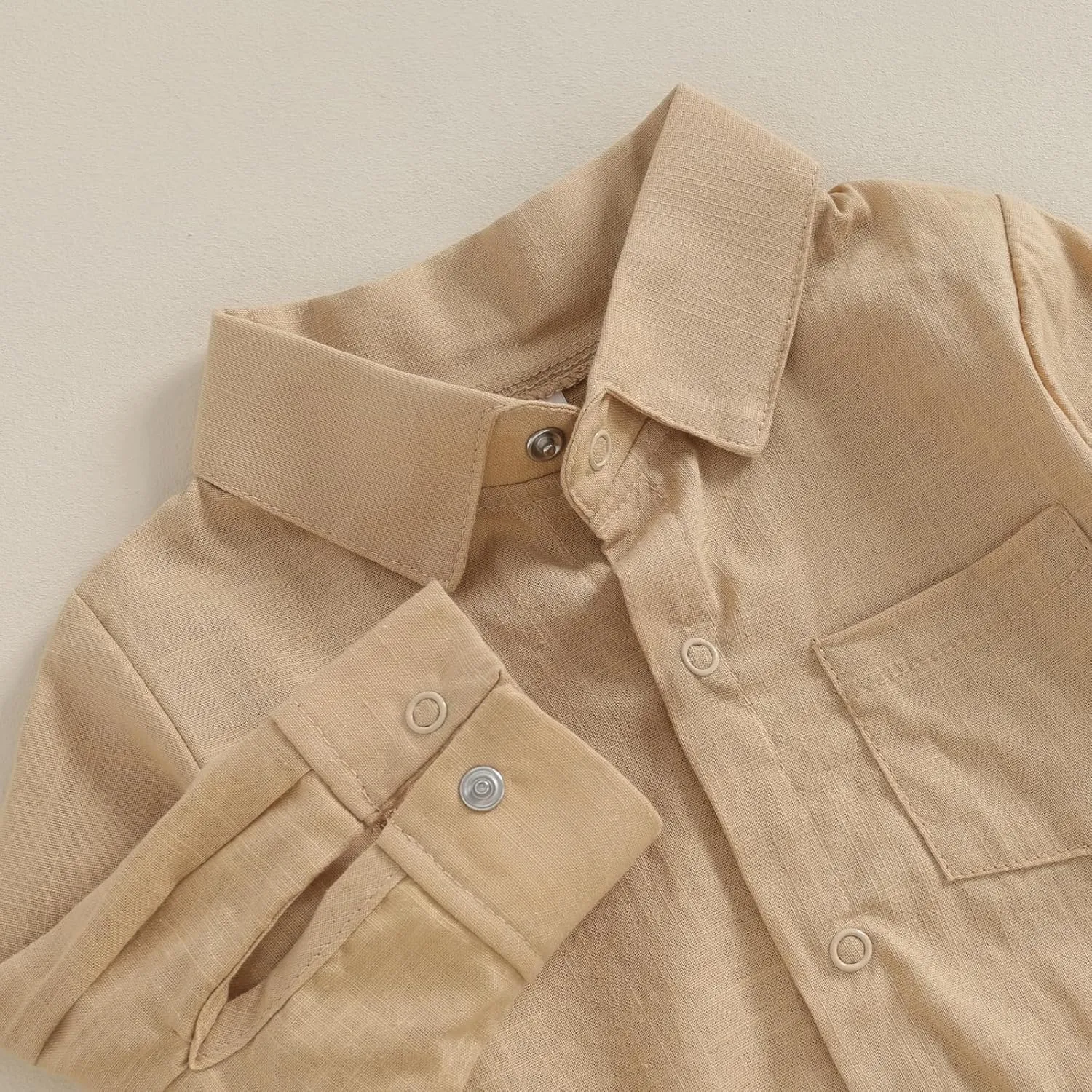 Baby Boy Button Down Shirt Newborn Solid Color Long Sleeve Romper Gentleman Lapel Bodysuit with Pocket