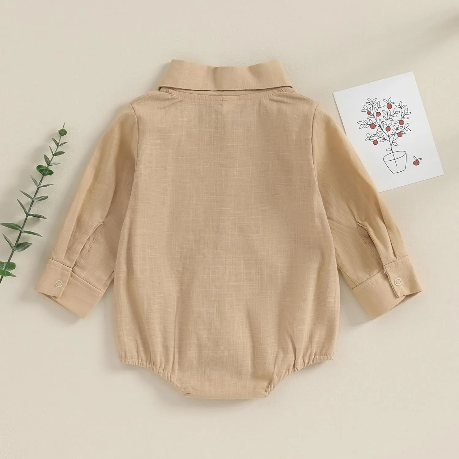 Baby Boy Button Down Shirt Newborn Solid Color Long Sleeve Romper Gentleman Lapel Bodysuit with Pocket