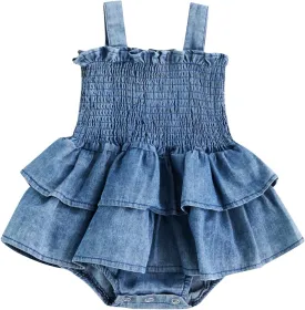Baby Girls Summer Denim Romper Clothes Dress Newborn Onesie Sunsuit 3 6 9 12 18 Months One-Piece Jumpsuits Outfits
