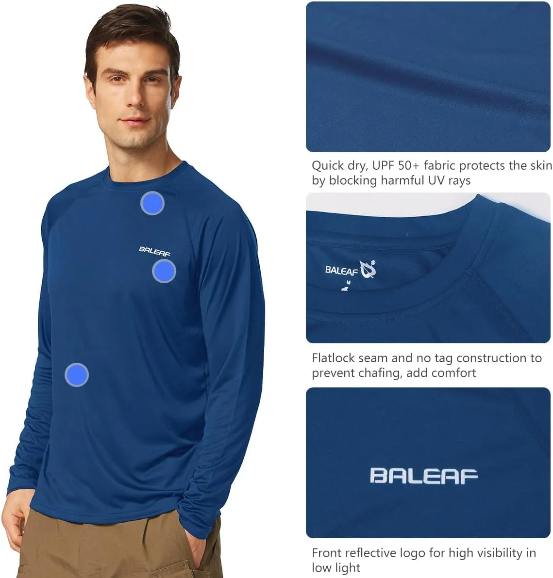baleaf Men's Sun Protection Shirts UV SPF UPF 50  Long Sleeve Rash Guard Fishing Running Quick Dry Lightweight
