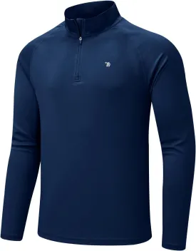 BGOWATU Men's Hiking Shirts Long Sleeve Sun Shirts UPF 50  Quarter Zip Pullover Quick Dry Rash Guard