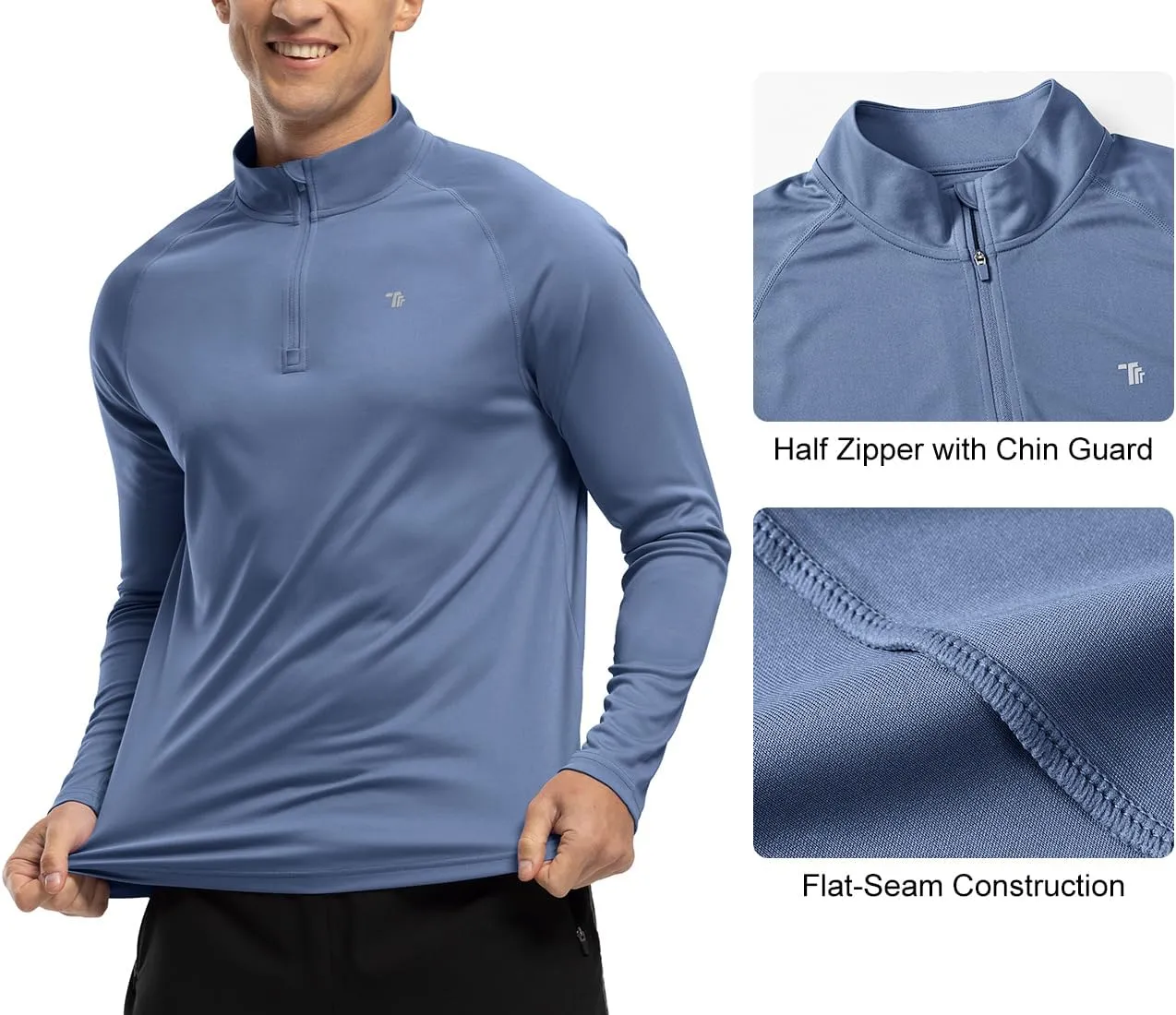 BGOWATU Men's Hiking Shirts Long Sleeve Sun Shirts UPF 50  Quarter Zip Pullover Quick Dry Rash Guard