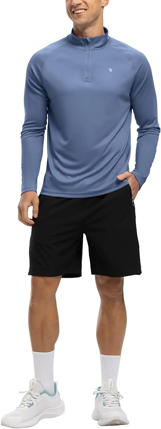 BGOWATU Men's Hiking Shirts Long Sleeve Sun Shirts UPF 50  Quarter Zip Pullover Quick Dry Rash Guard