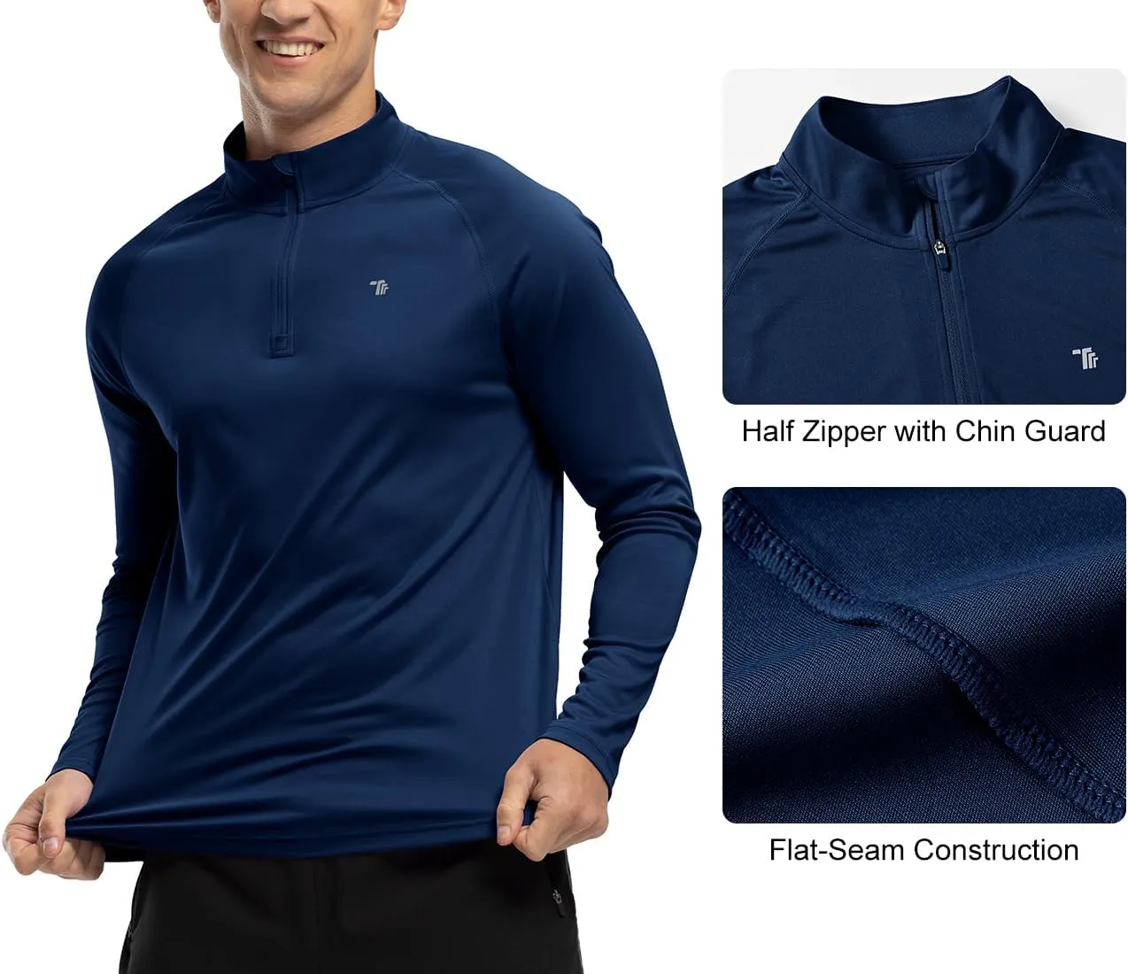 BGOWATU Men's Hiking Shirts Long Sleeve Sun Shirts UPF 50  Quarter Zip Pullover Quick Dry Rash Guard