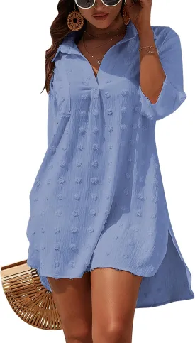 Blooming Jelly Womens Swimsuit Coverups White Chiffon Bikini Swimwear Beach Cover Up Dress Shirt