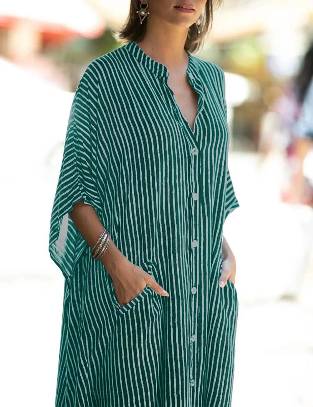 Bsubseach Beach Kaftan Dresses Women Button Down Long Rayon Caftan Swim Cover Up Muumuu Dress Oversized Coverups With Pockets