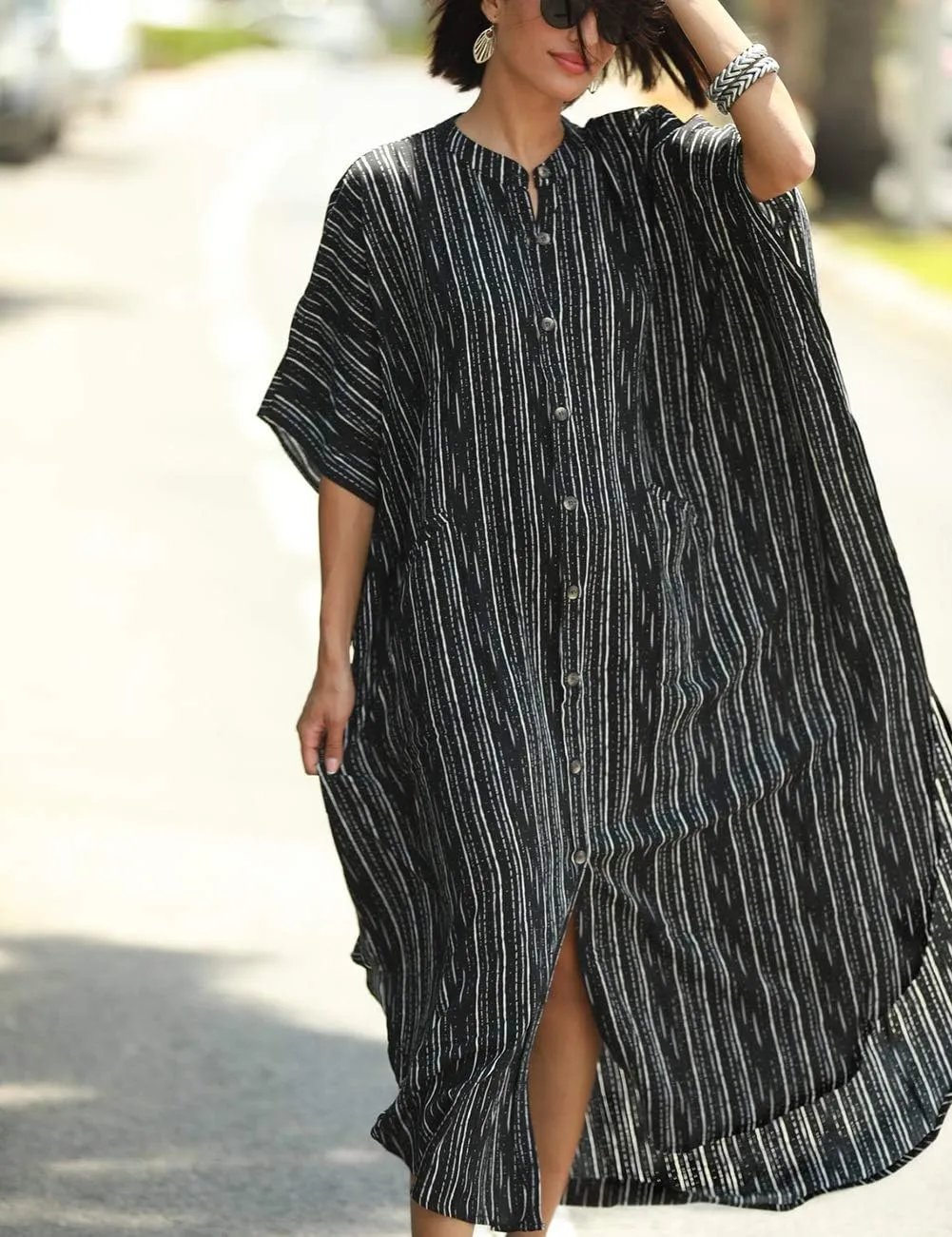 Bsubseach Beach Kaftan Dresses Women Button Down Long Rayon Caftan Swim Cover Up Muumuu Dress Oversized Coverups With Pockets