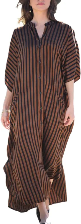 Bsubseach Beach Kaftan Dresses Women Button Down Long Rayon Caftan Swim Cover Up Muumuu Dress Oversized Coverups With Pockets