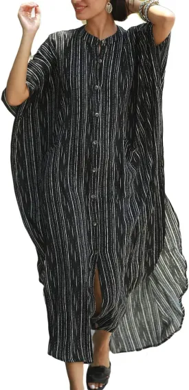 Bsubseach Beach Kaftan Dresses Women Button Down Long Rayon Caftan Swim Cover Up Muumuu Dress Oversized Coverups With Pockets
