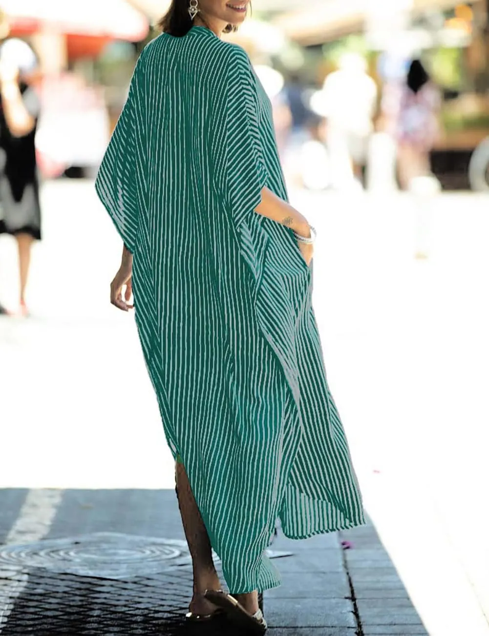 Bsubseach Beach Kaftan Dresses Women Button Down Long Rayon Caftan Swim Cover Up Muumuu Dress Oversized Coverups With Pockets