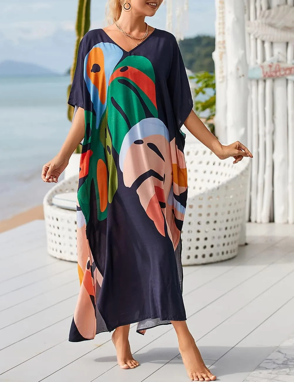 Bsubseach Kaftan Dresses for Women Petite Plus Size Caftan Swim Cover Up for Women Maxi Beach Dress