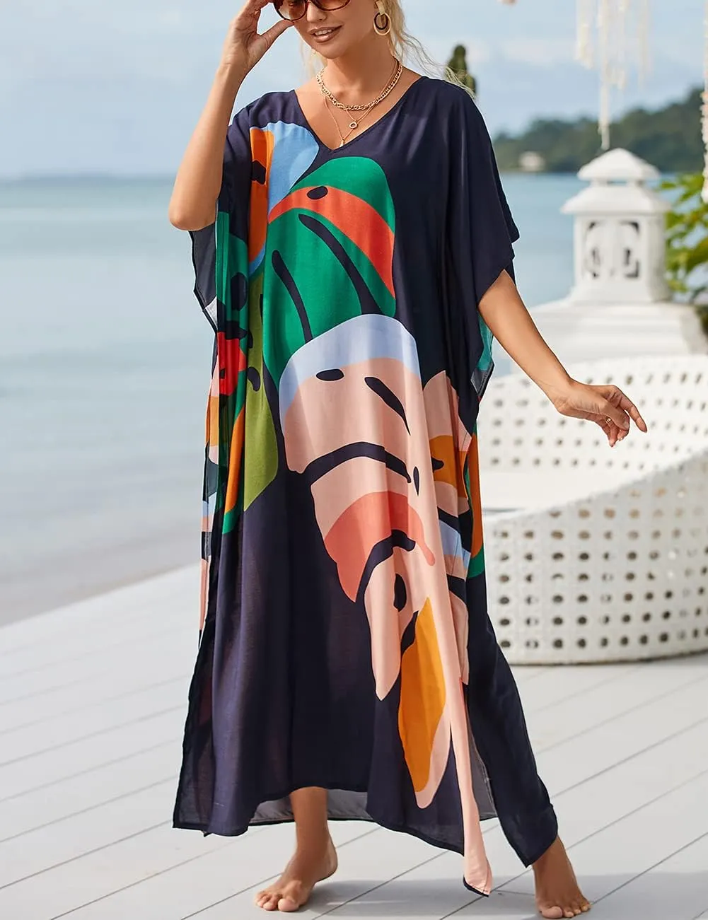 Bsubseach Kaftan Dresses for Women Petite Plus Size Caftan Swim Cover Up for Women Maxi Beach Dress