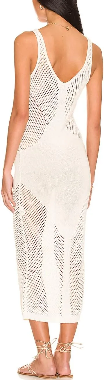 Bsubseach Women Crochet Swimsuit Cover Up Sleeveless Hollow Out Long Swim Coverup Beach Dress