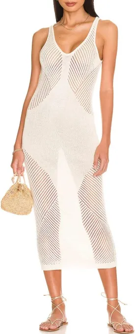 Bsubseach Women Crochet Swimsuit Cover Up Sleeveless Hollow Out Long Swim Coverup Beach Dress