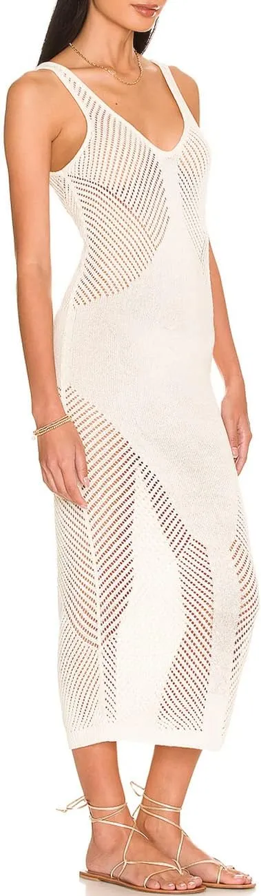 Bsubseach Women Crochet Swimsuit Cover Up Sleeveless Hollow Out Long Swim Coverup Beach Dress