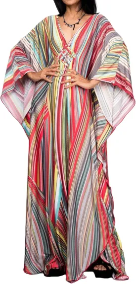 Bsubseach Womens Floral Print Kaftan Dress Plus Size Batwing Sleeve Swimsuit Cover Ups Summer Maxi Kimono Dresses