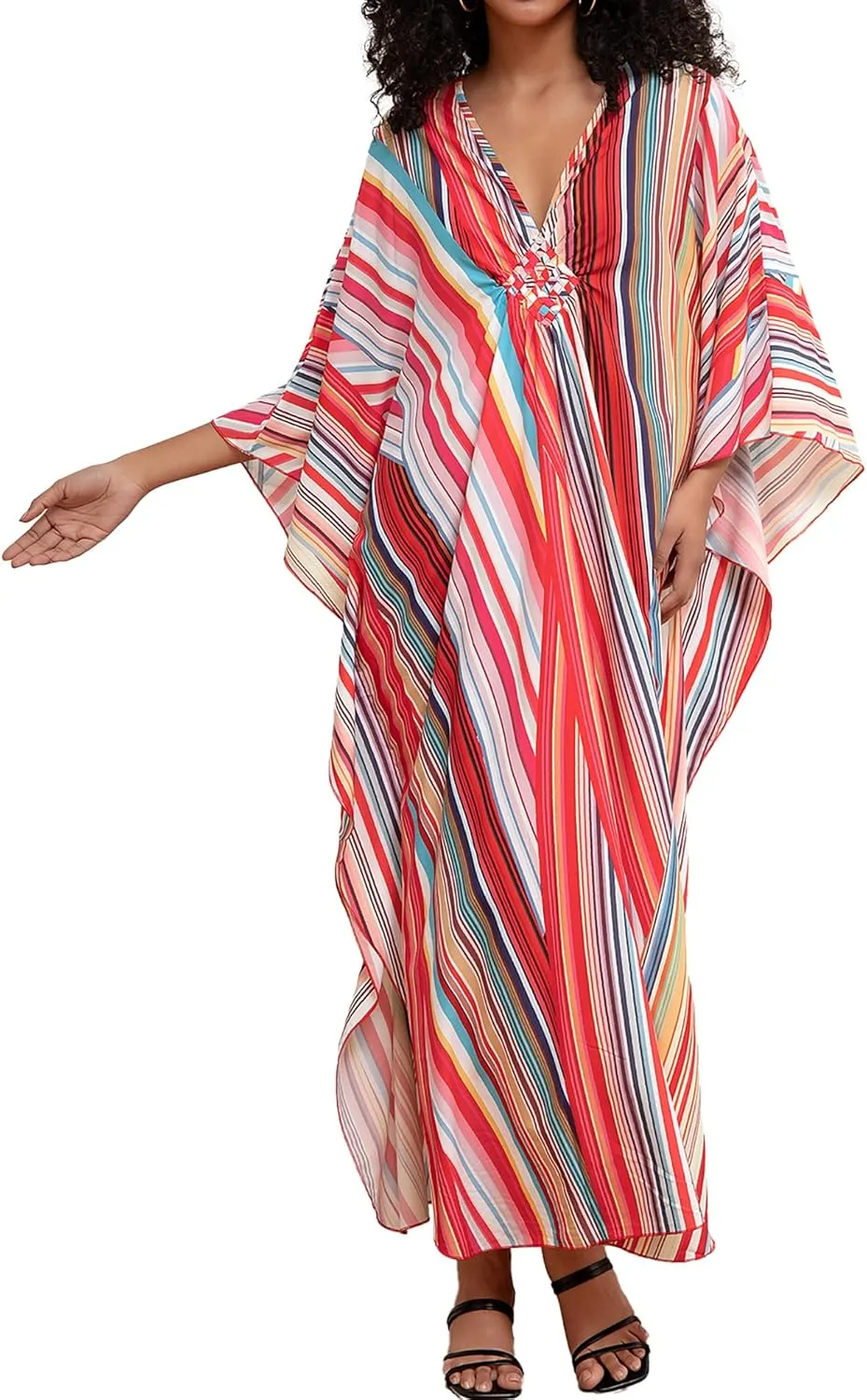 Bsubseach Womens Floral Print Kaftan Dress Plus Size Batwing Sleeve Swimsuit Cover Ups Summer Maxi Kimono Dresses