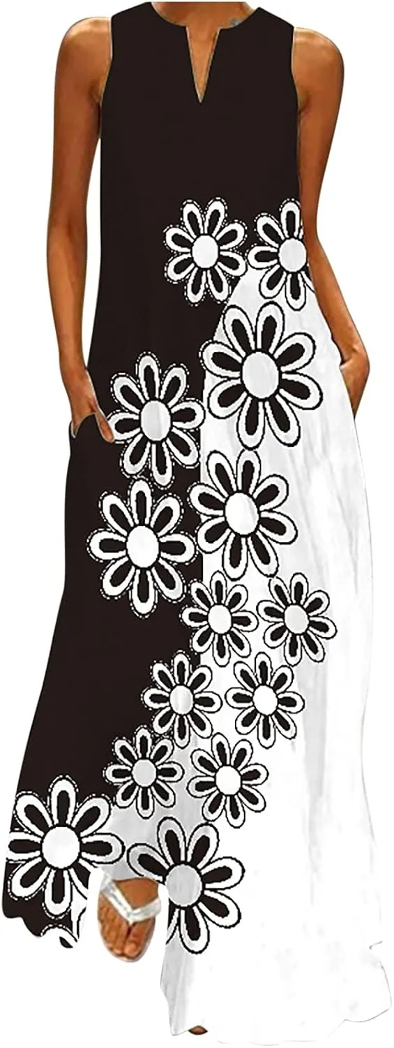 Ceboyel Womens Boho Floral Maxi Dresses Floral Flowy Long Dresses Sleeveless Sun Dress Casual Summer Trendy Outfits 2024