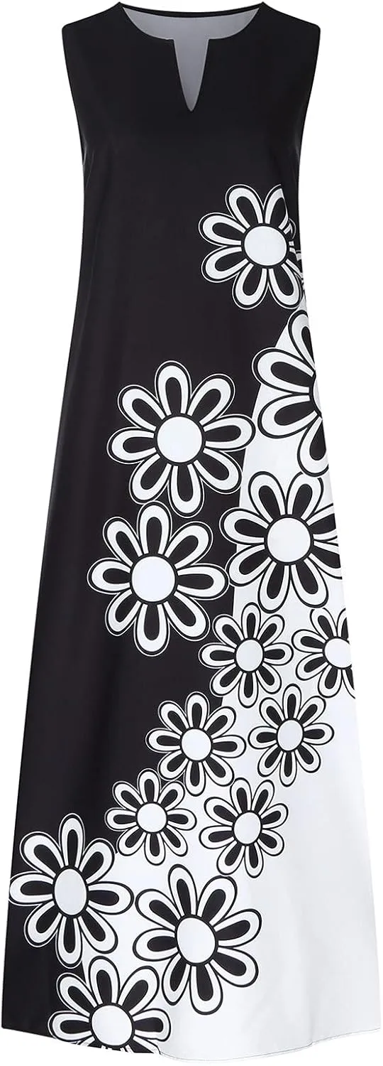 Ceboyel Womens Boho Floral Maxi Dresses Floral Flowy Long Dresses Sleeveless Sun Dress Casual Summer Trendy Outfits 2024