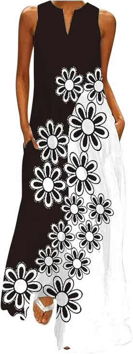 Ceboyel Womens Boho Floral Maxi Dresses Floral Flowy Long Dresses Sleeveless Sun Dress Casual Summer Trendy Outfits 2024