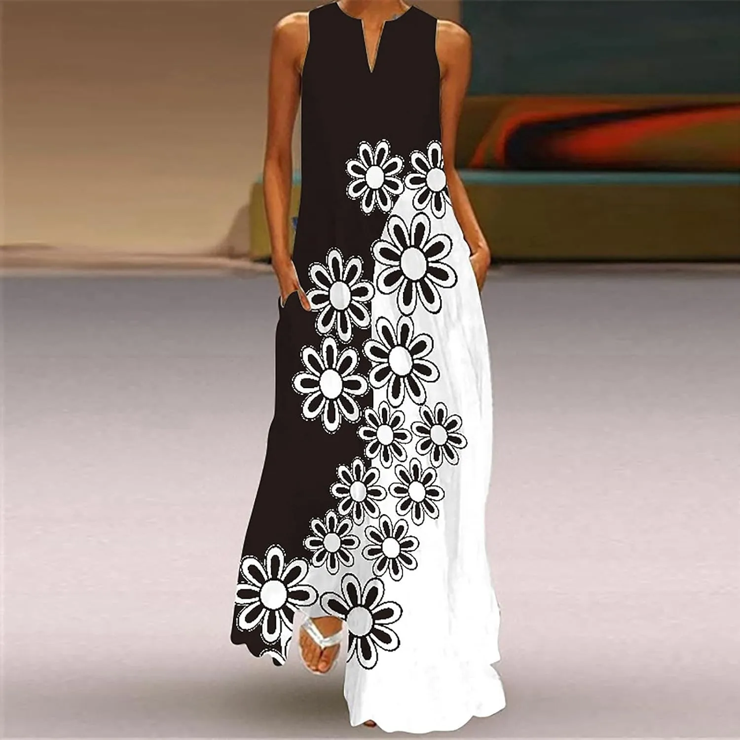 Ceboyel Womens Boho Floral Maxi Dresses Floral Flowy Long Dresses Sleeveless Sun Dress Casual Summer Trendy Outfits 2024