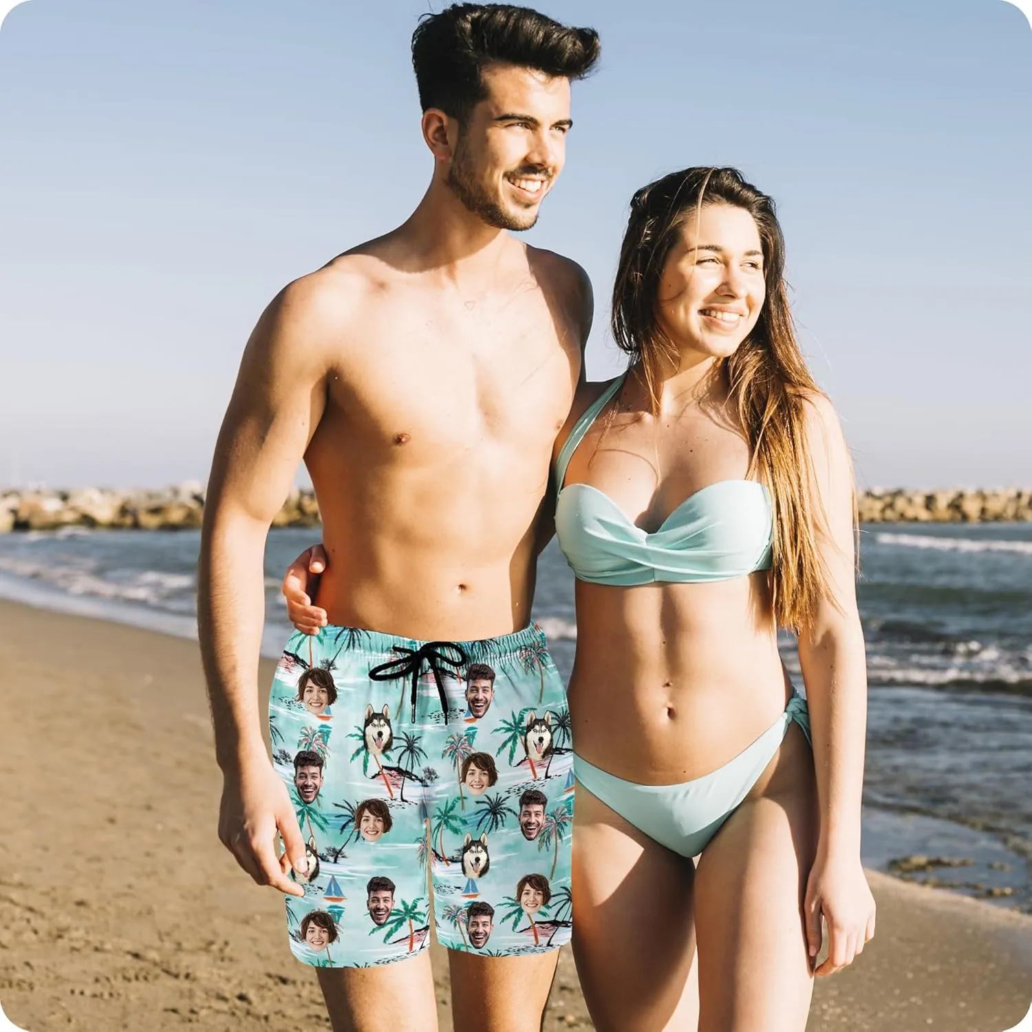 Custom Swim Trunks Men Personalized Funny Swim Beach Shorts with Faces on Them Custom Birthday Gifts for Men