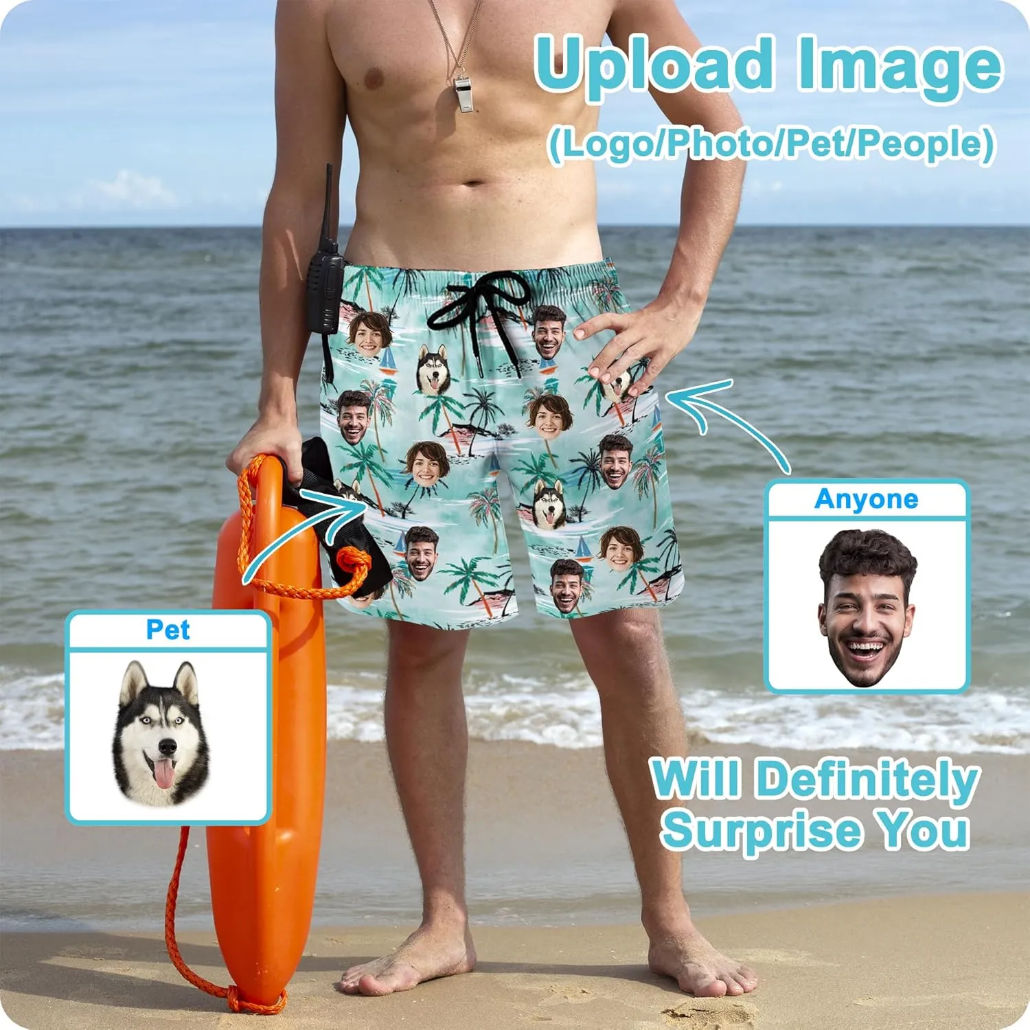 Custom Swim Trunks Men Personalized Funny Swim Beach Shorts with Faces on Them Custom Birthday Gifts for Men