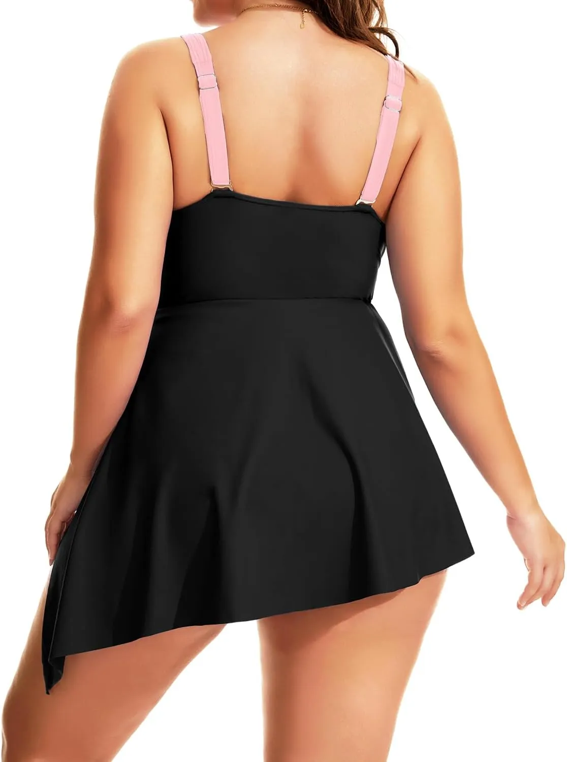 Daci Plus Size One Piece Swimsuits for Women Flowy Asymmetrical Hem Swim Dress with Shorts Built in