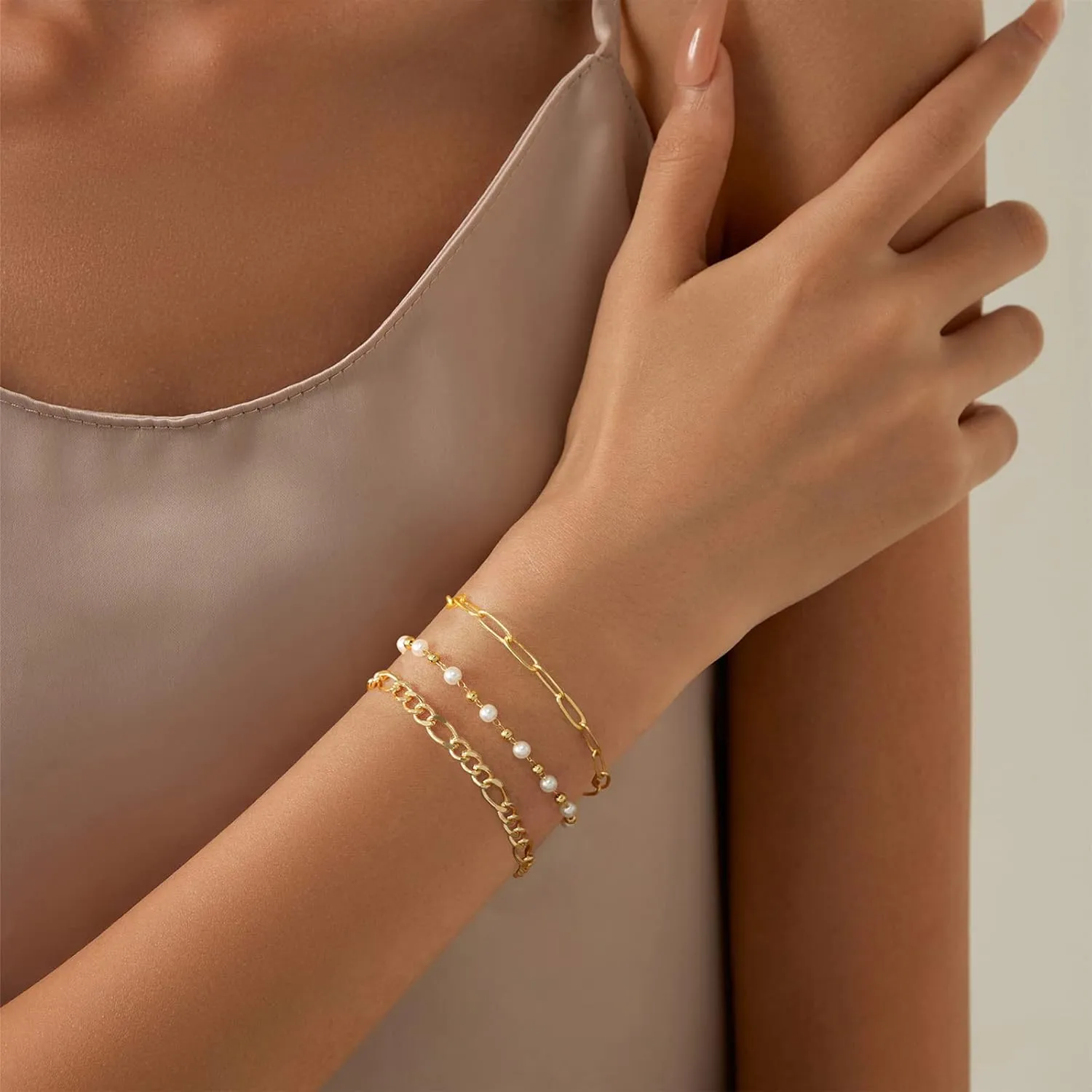 Dainty Pearl Chain Bracelets 14K Gold Bracelet for Women Adjustable Baroque Culture Jewelry Gifts for Mother Wife