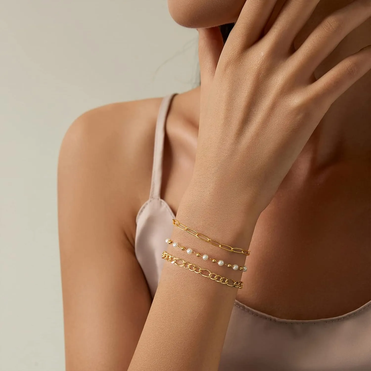 Dainty Pearl Chain Bracelets 14K Gold Bracelet for Women Adjustable Baroque Culture Jewelry Gifts for Mother Wife