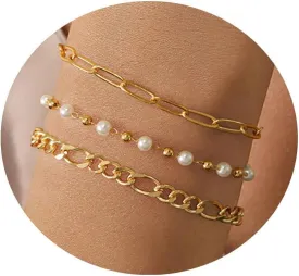 Dainty Pearl Chain Bracelets 14K Gold Bracelet for Women Adjustable Baroque Culture Jewelry Gifts for Mother Wife