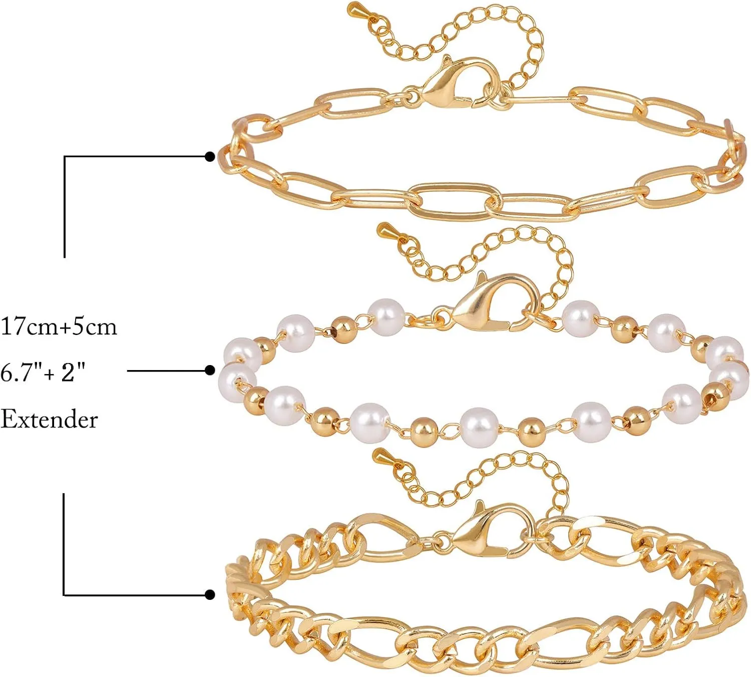 Dainty Pearl Chain Bracelets 14K Gold Bracelet for Women Adjustable Baroque Culture Jewelry Gifts for Mother Wife