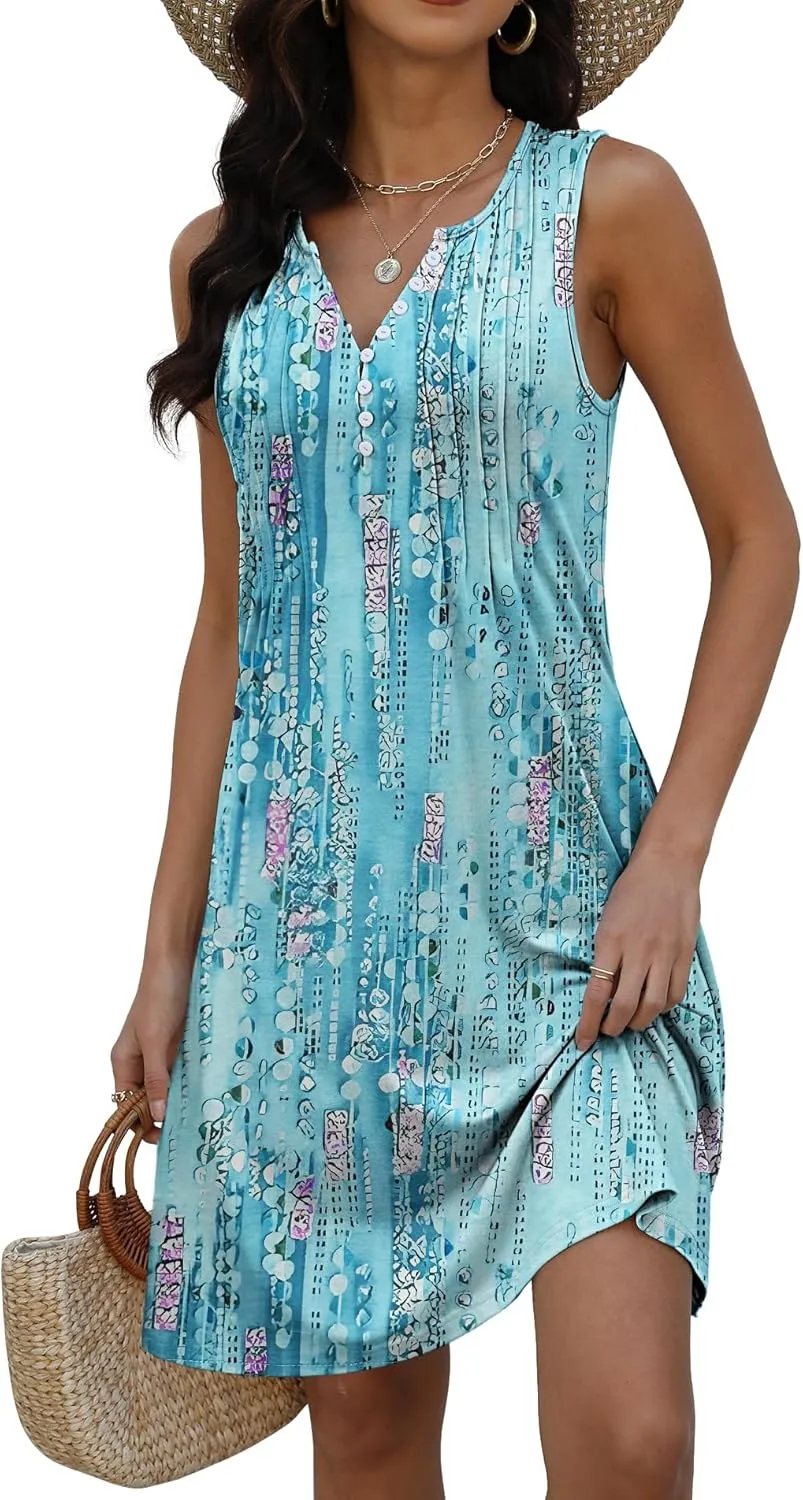 Disamer Beach Dresses for Women 2025 Vacation Swim Cover up V-Neck Summer Dress Button Down Sleeveless Boho Floral Sundress