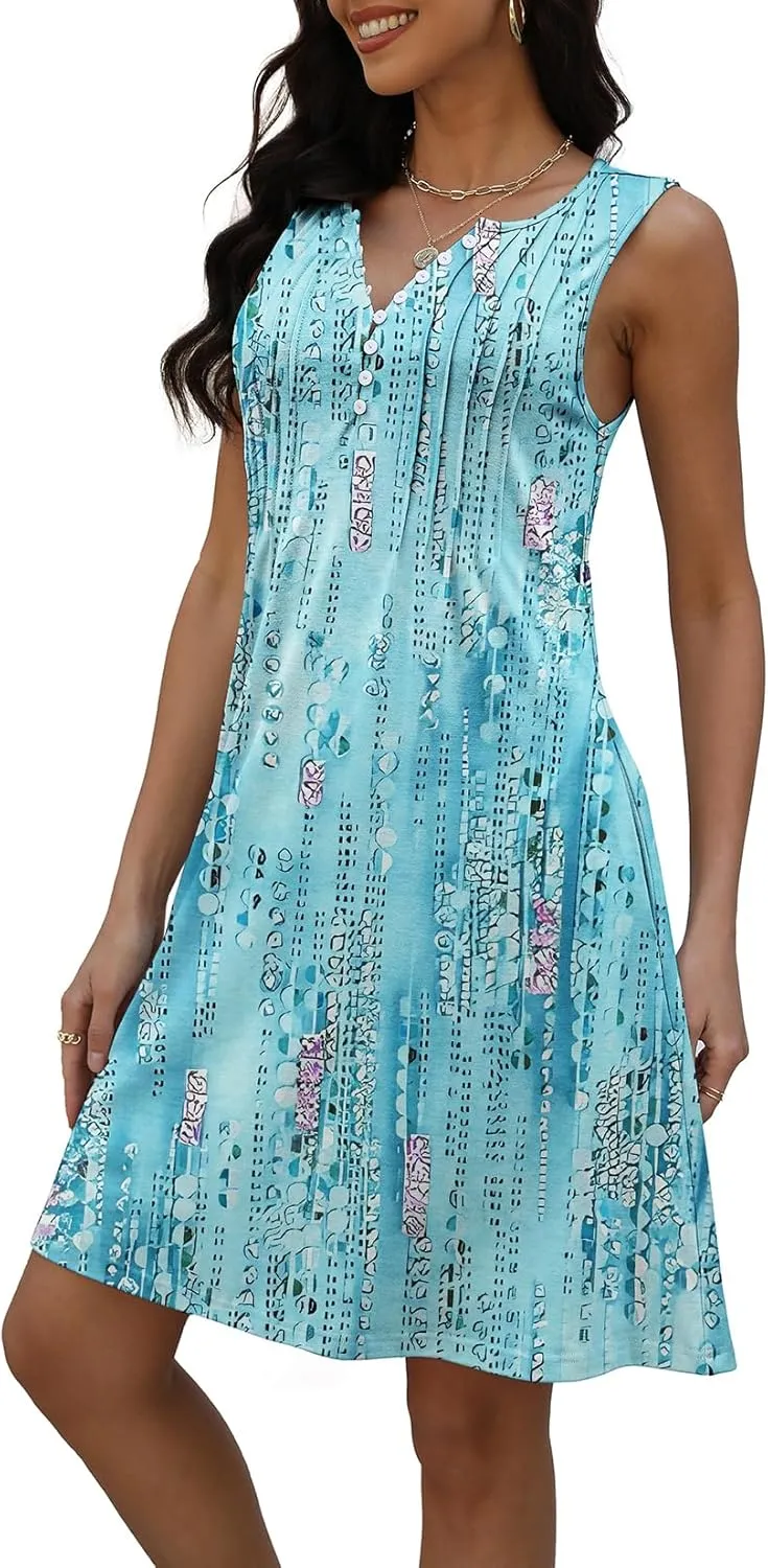 Disamer Beach Dresses for Women 2025 Vacation Swim Cover up V-Neck Summer Dress Button Down Sleeveless Boho Floral Sundress