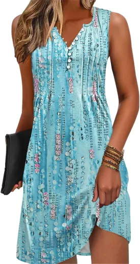 Disamer Beach Dresses for Women 2025 Vacation Swim Cover up V-Neck Summer Dress Button Down Sleeveless Boho Floral Sundress