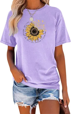 EADINVE Women's Short Sleeve Crew Neck Sunflower Graphic Printed Summer Tee Vintage T Shirt Cotton Tops Novelty Cool Shirt
