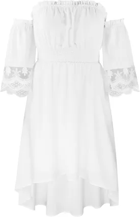 ECOWISH Women Summer Off Shoulder Midi Cottagecore Dress Western Country Renaissance Peasant High Low Costume 3/4 Sleeve 2025