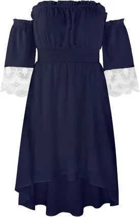 ECOWISH Women Summer Off Shoulder Midi Cottagecore Dress Western Country Renaissance Peasant High Low Costume 3/4 Sleeve 2025