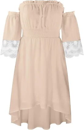 ECOWISH Women Summer Off Shoulder Midi Cottagecore Dress Western Country Renaissance Peasant High Low Costume 3/4 Sleeve 2025